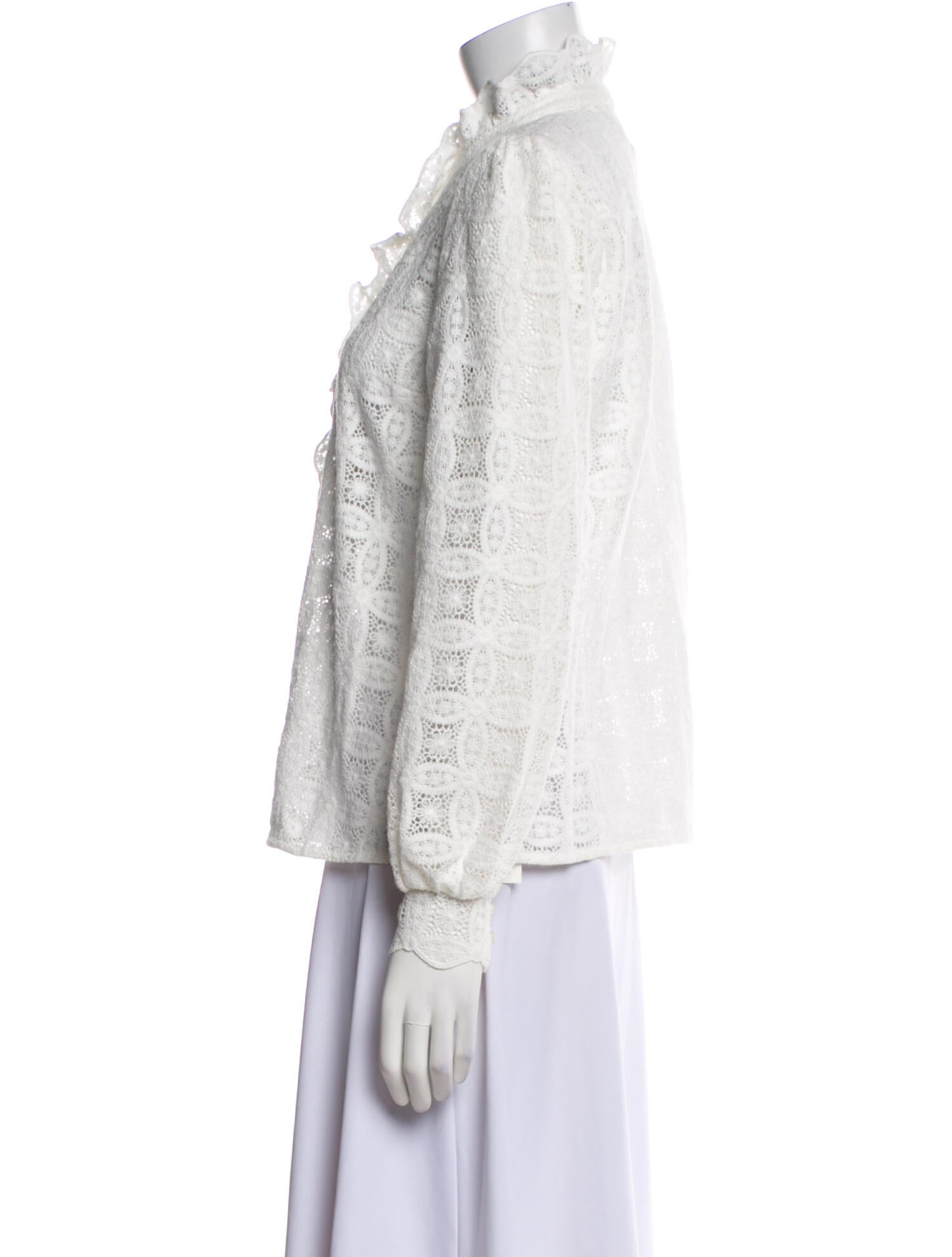 Sézane Lace Pattern Mock Neck Blouse