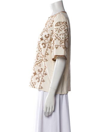 Sézane Printed Crew Neck Blouse