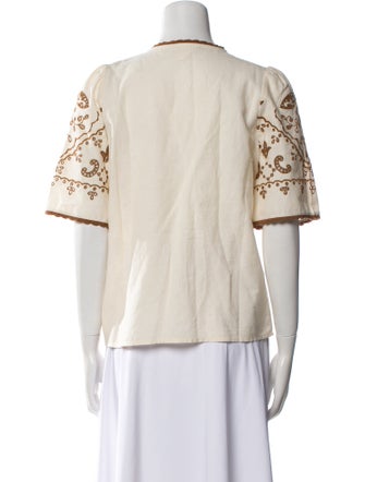 Sézane Printed Crew Neck Blouse