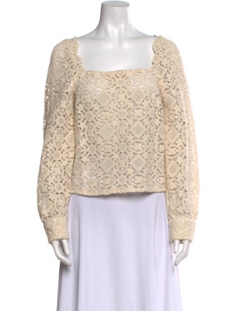Sézane Lace Pattern Square Neckline Crop Top