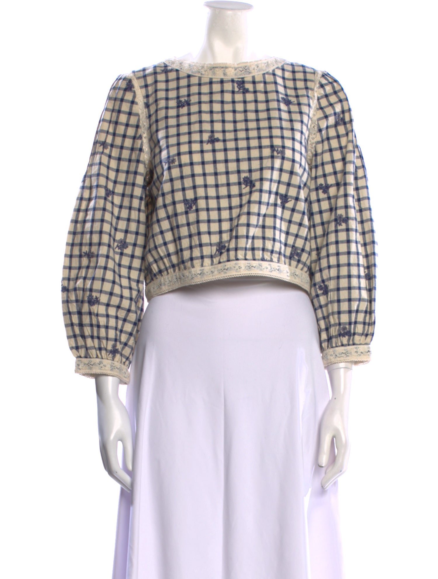 Sézane Plaid Print Scoop Neck Crop Top