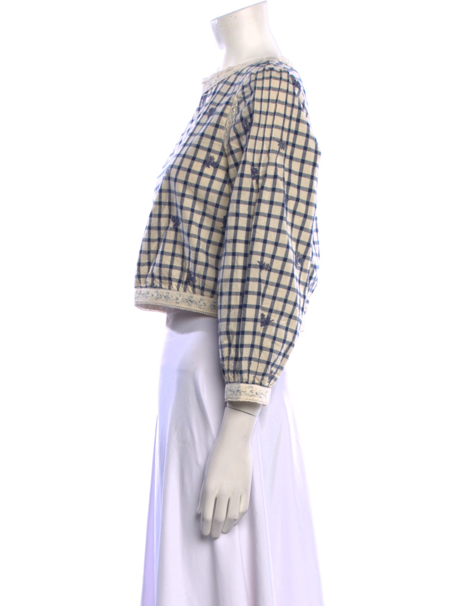 Sézane Plaid Print Scoop Neck Crop Top