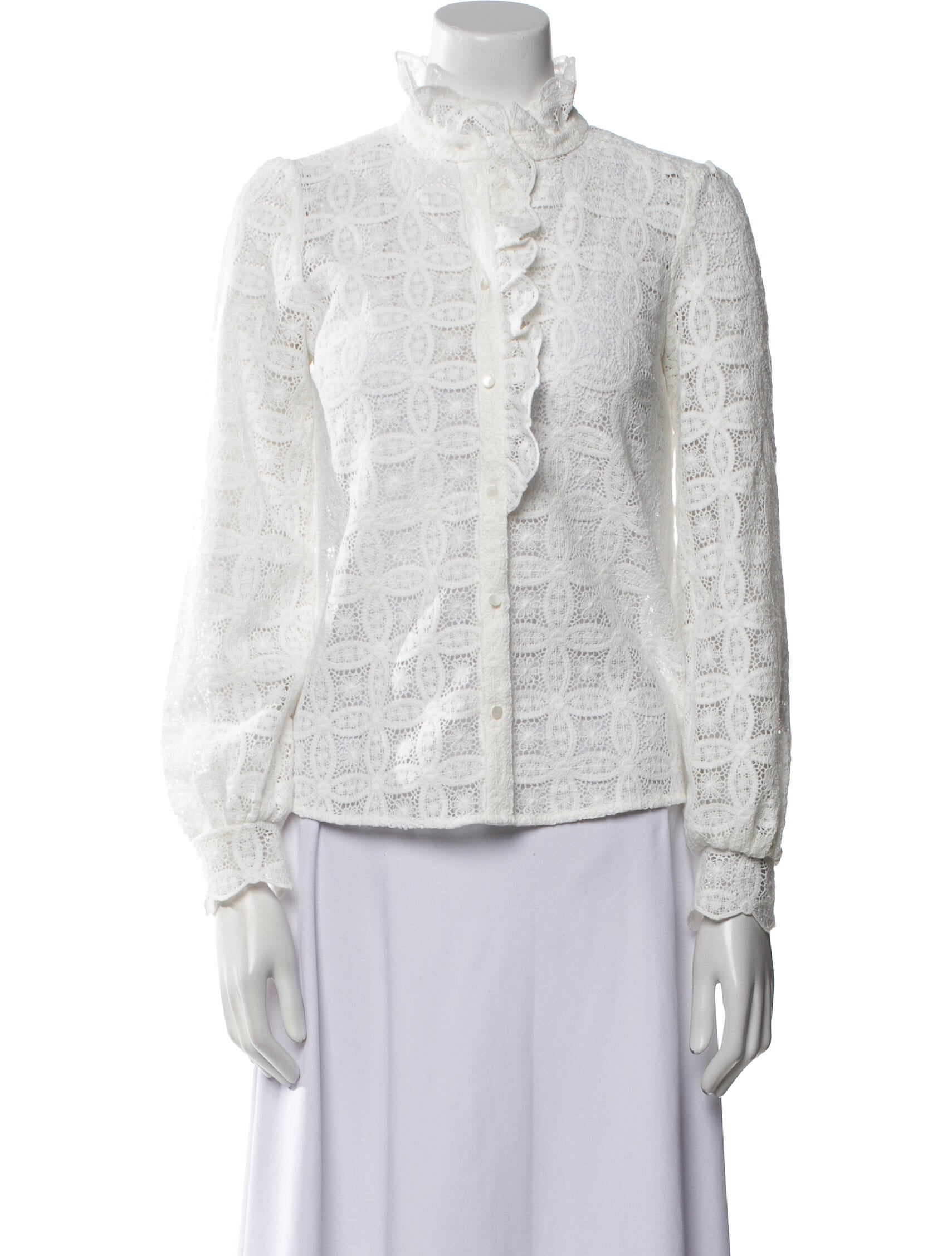 Sézane Lace Pattern Mock Neck Button-Up Top w/ Tags