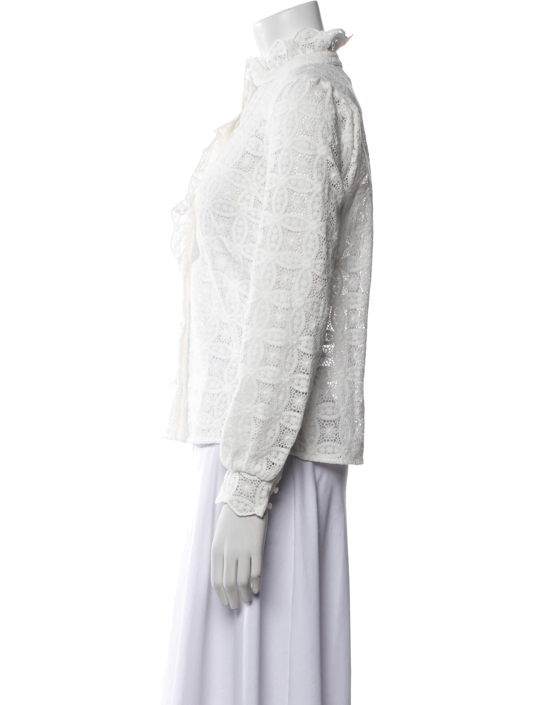 Sézane Lace Pattern Mock Neck Button-Up Top w/ Tags