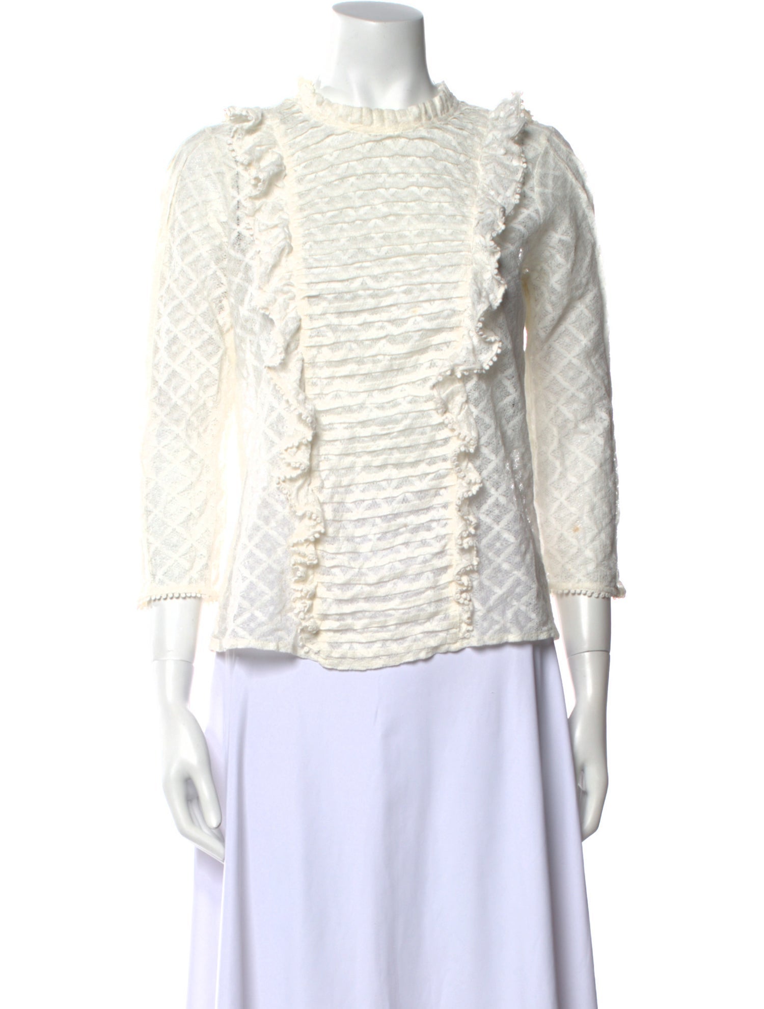 Sézane Lace Pattern Mock Neck Blouse