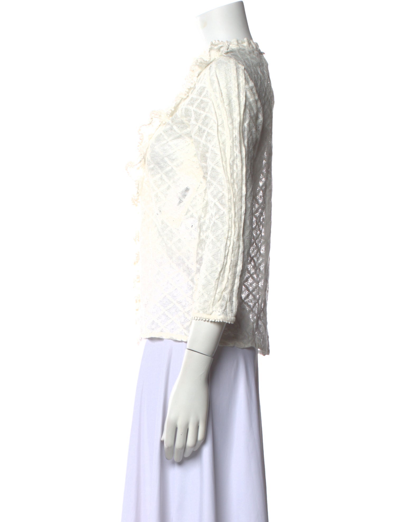 Sézane Lace Pattern Mock Neck Blouse