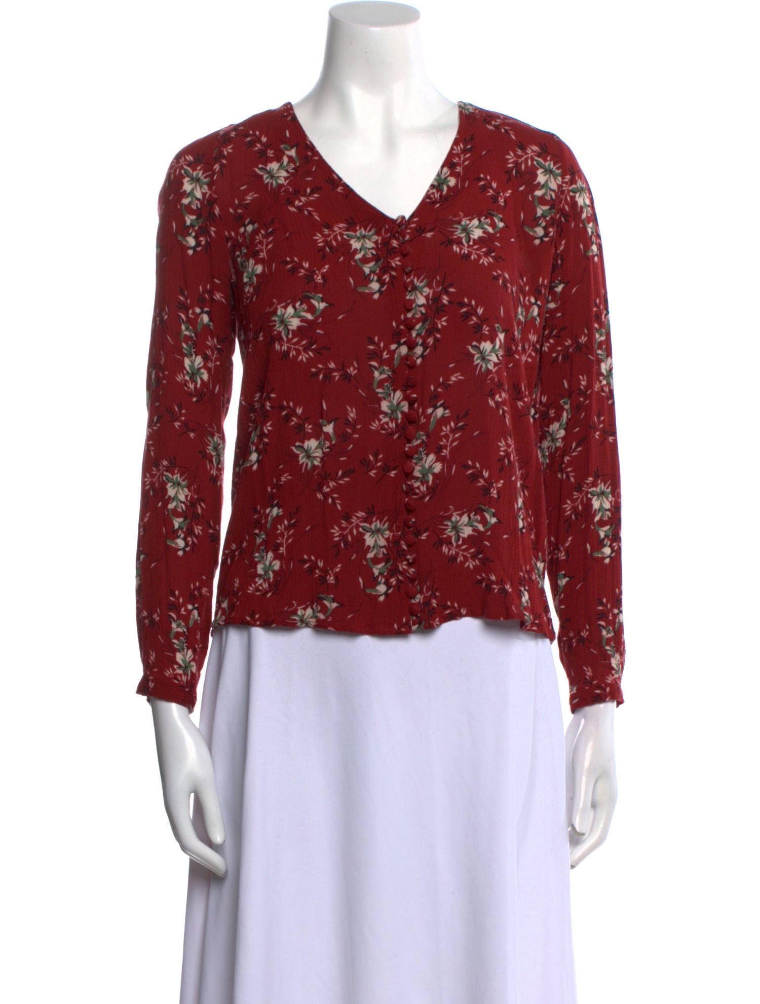 Sézane Floral Print V-Neck Blouse