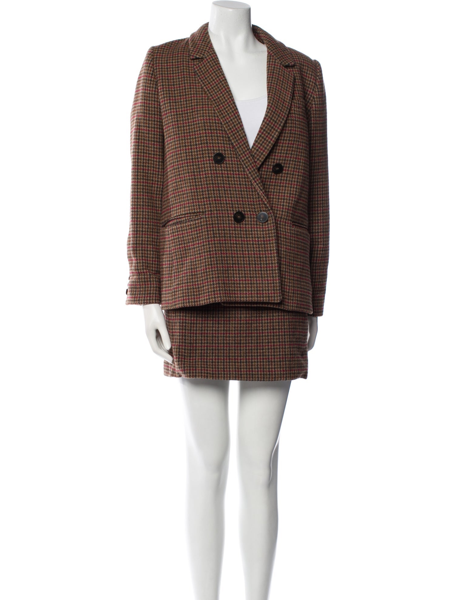 Sézane Wool Houndstooth Print Skirt Suit