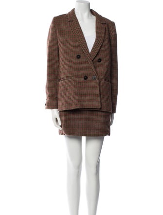 Sézane Wool Houndstooth Print Skirt Suit