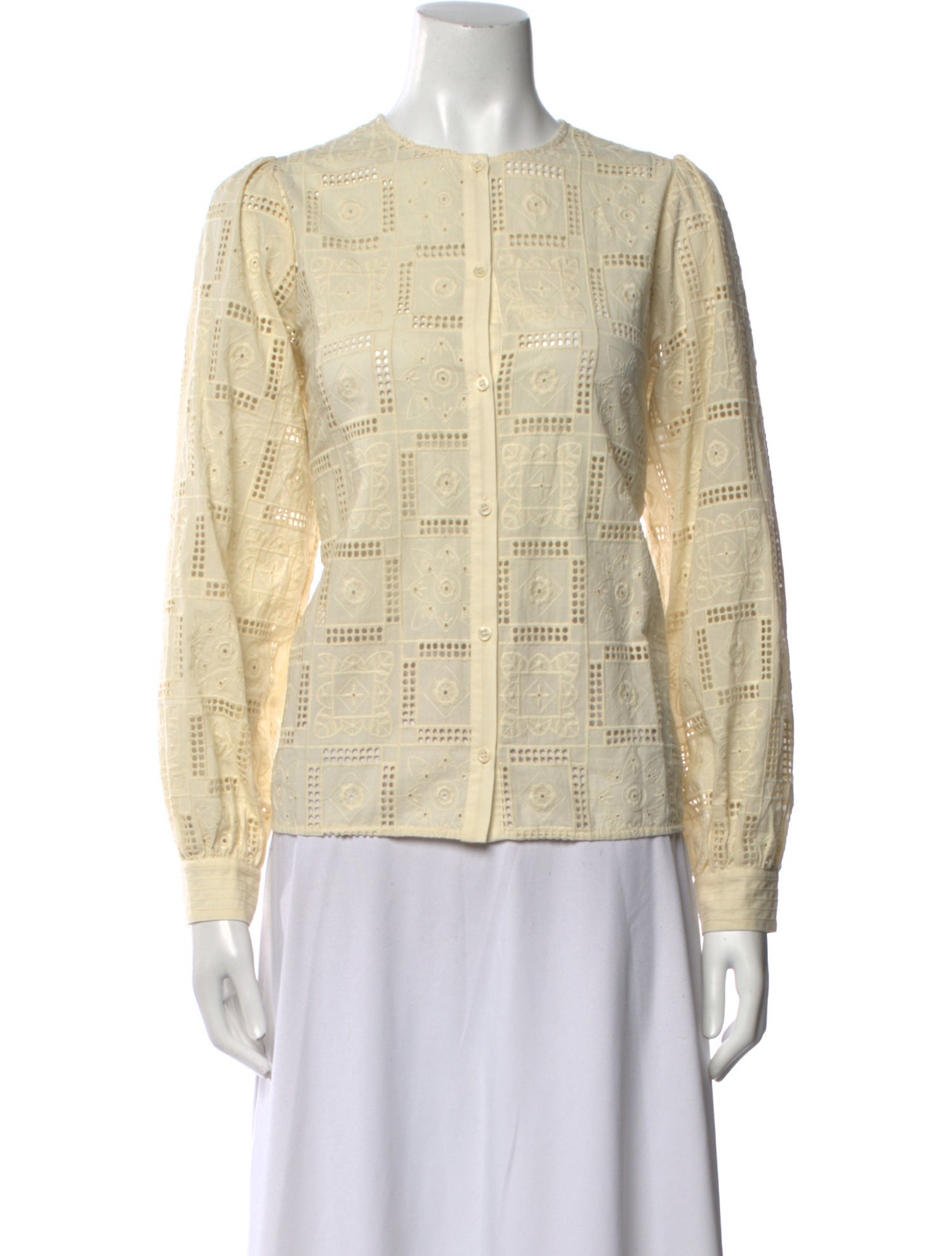 Sézane Lace Pattern Crew Neck Button-Up Top w/ Tags