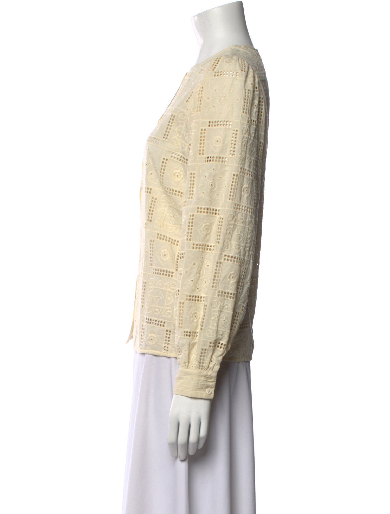 Sézane Lace Pattern Crew Neck Button-Up Top w/ Tags