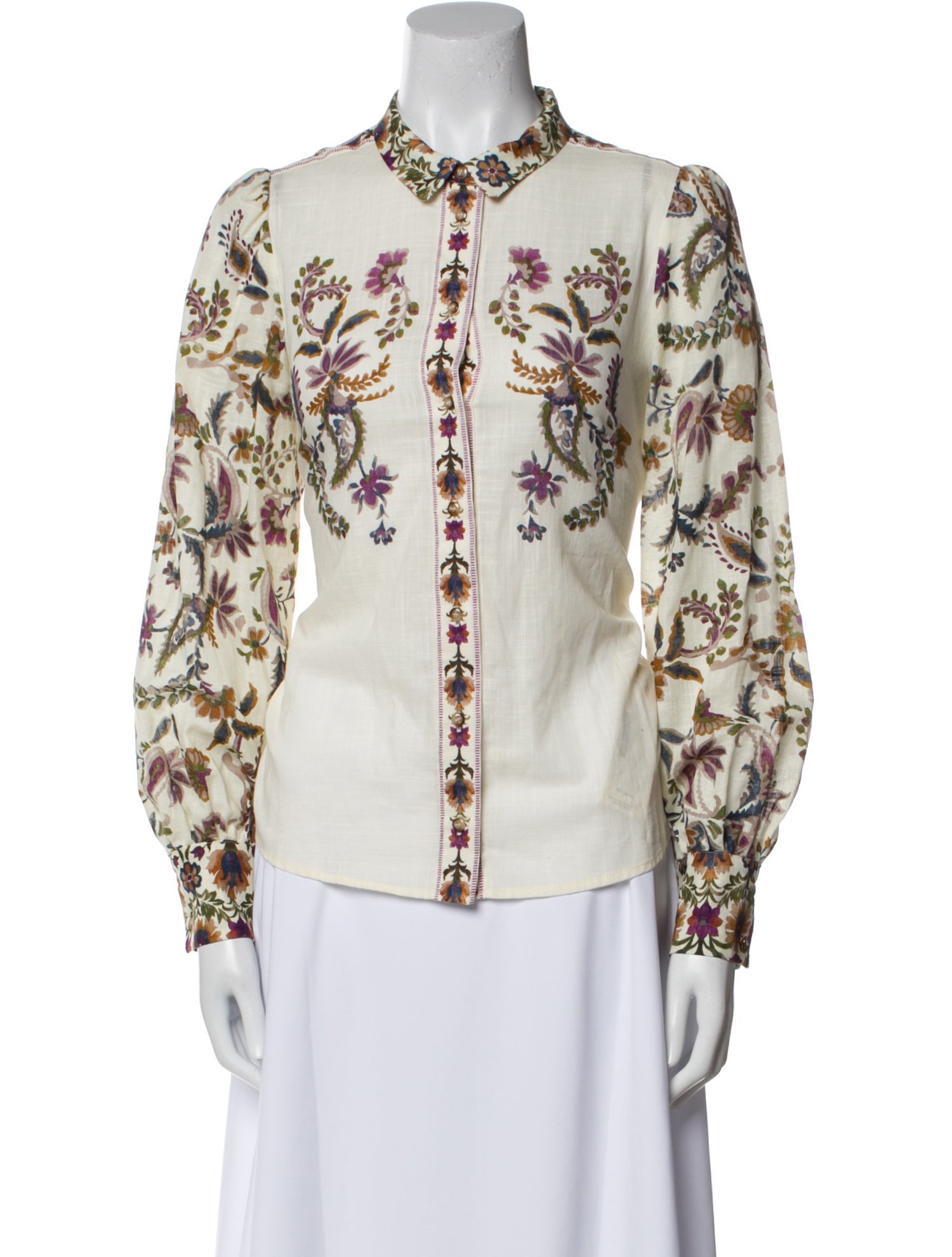 Sézane Floral Print Mock Neck Button-Up Top