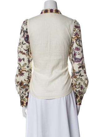 Sézane Floral Print Mock Neck Button-Up Top