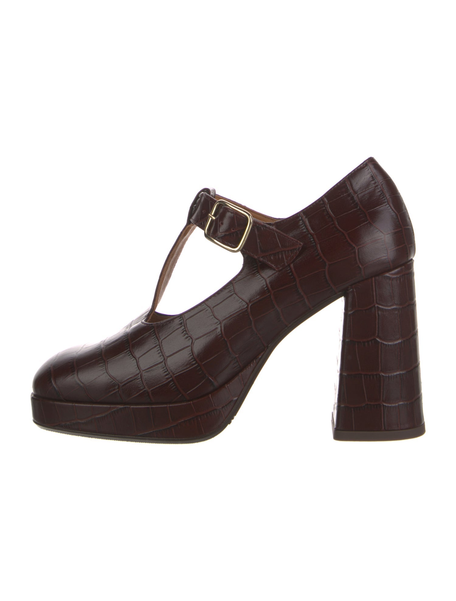 Sézane Embossed Leather T-Strap Pumps