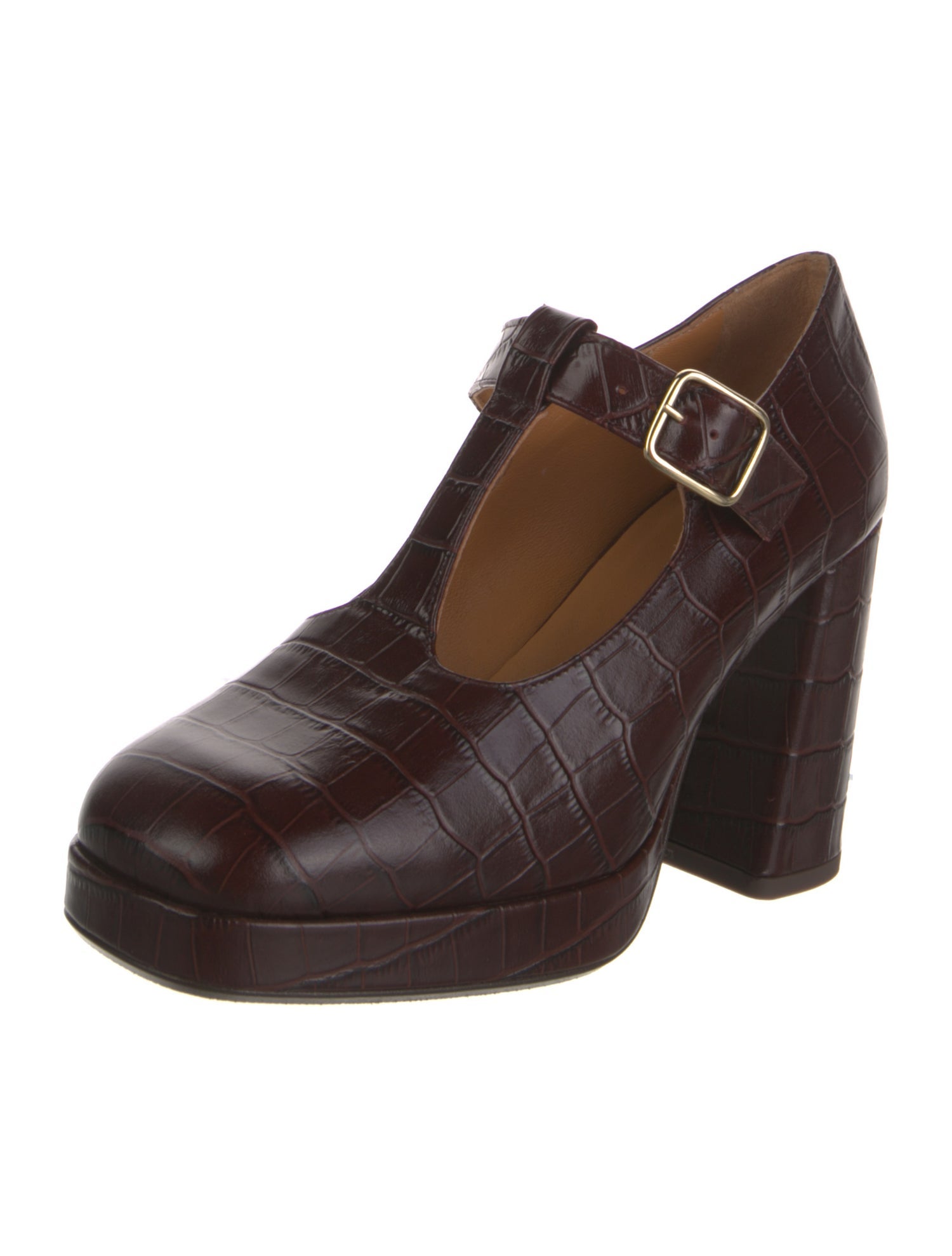 Sézane Embossed Leather T-Strap Pumps