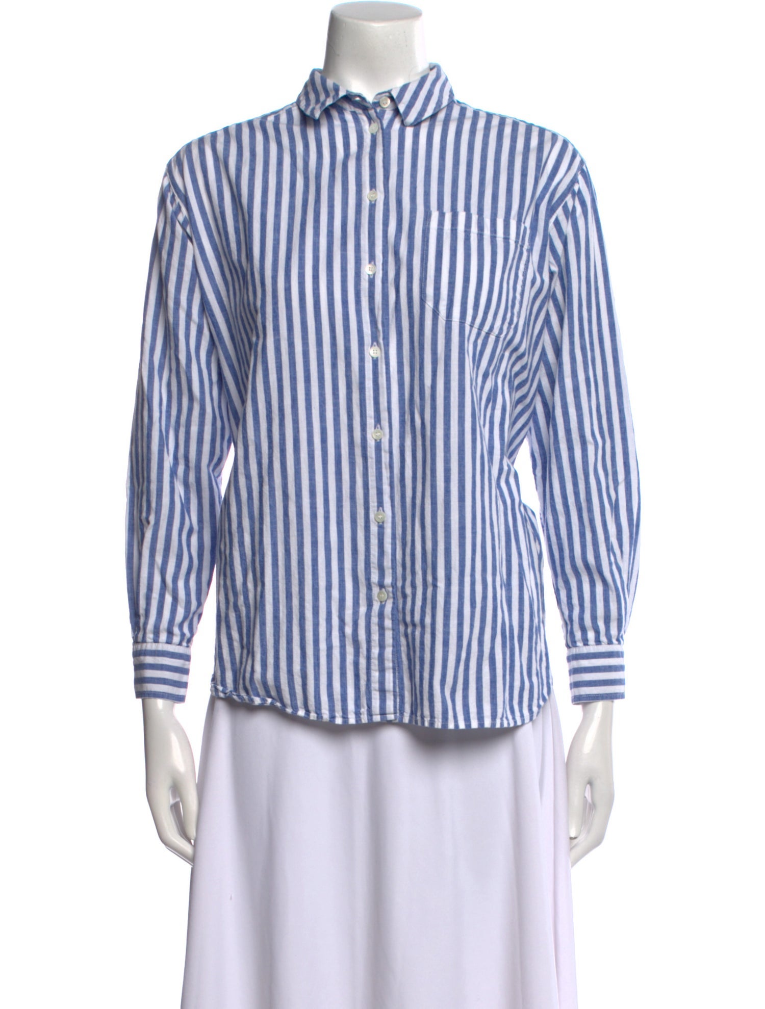 Sézane Striped Three-Quarter Sleeve Button-Up Top
