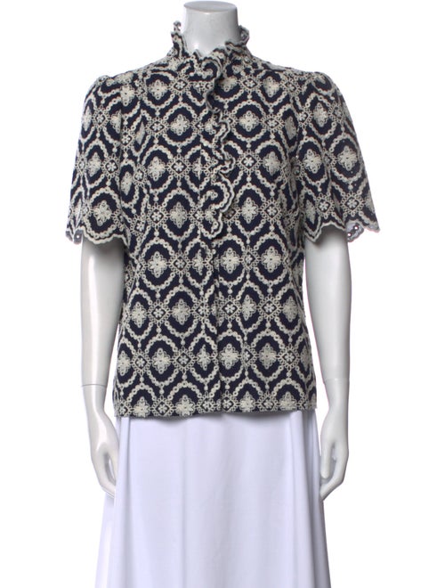 Sézane Printed Mock Neck Blouse