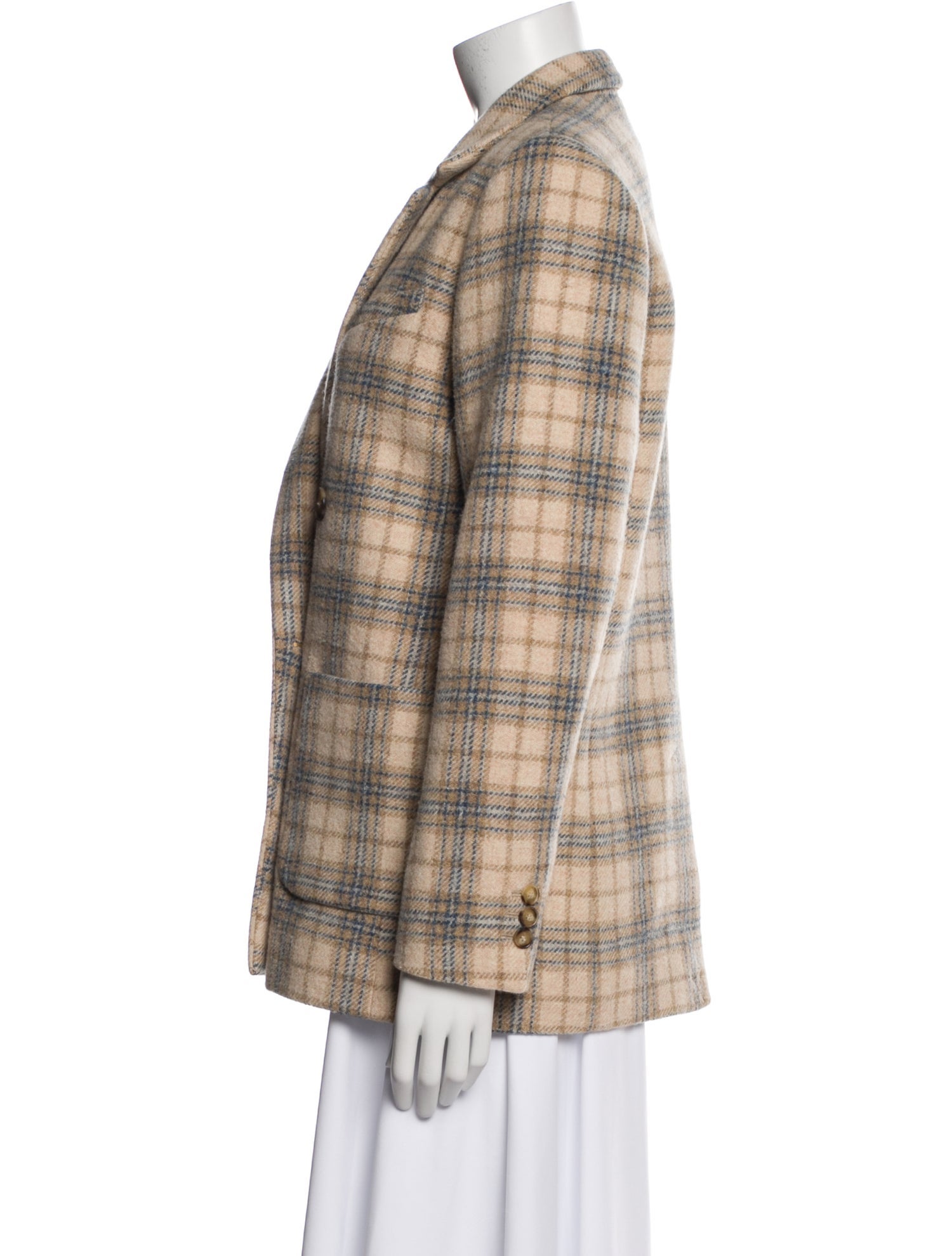 Sézane Virgin Wool Plaid Print Peacoat