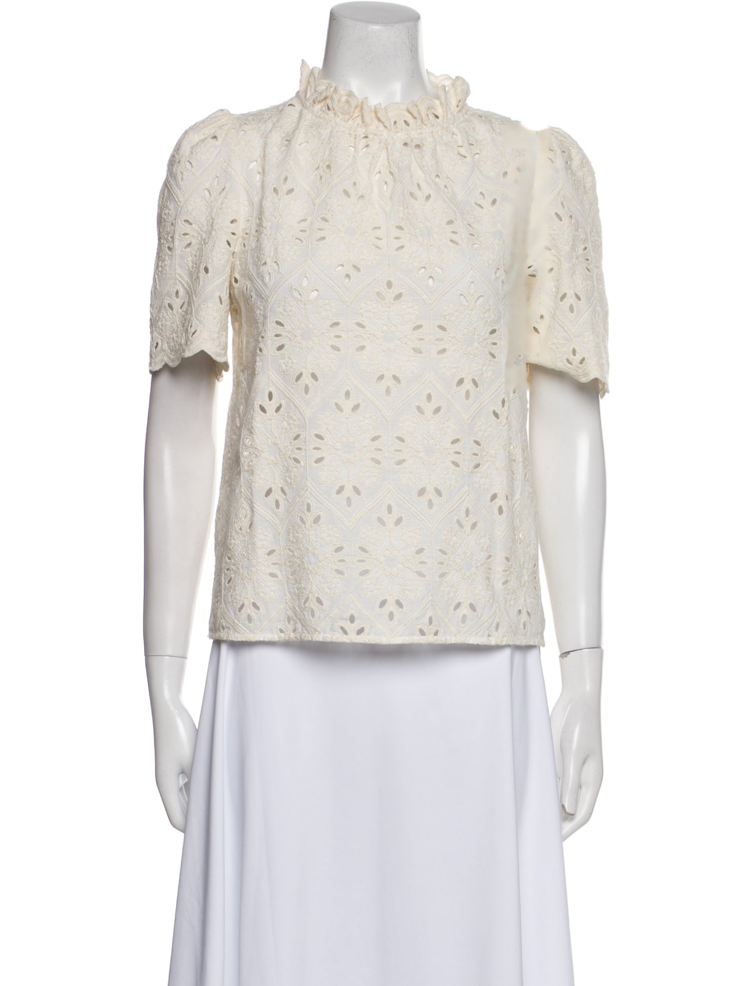 Sézane Lace Pattern Mock Neck Blouse