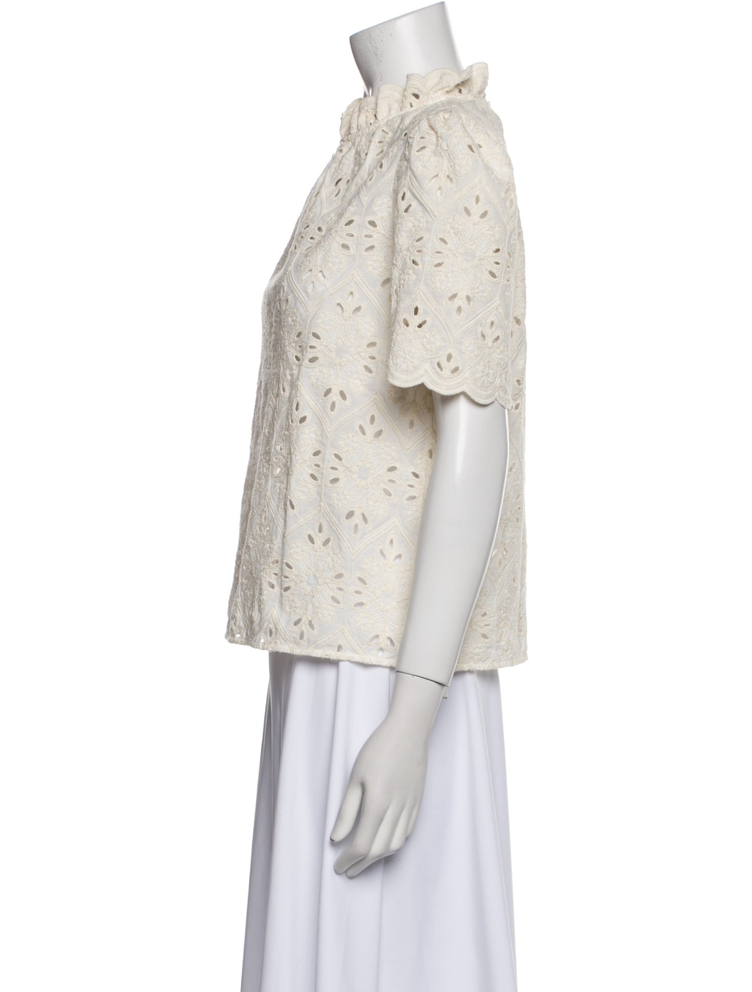 Sézane Lace Pattern Mock Neck Blouse