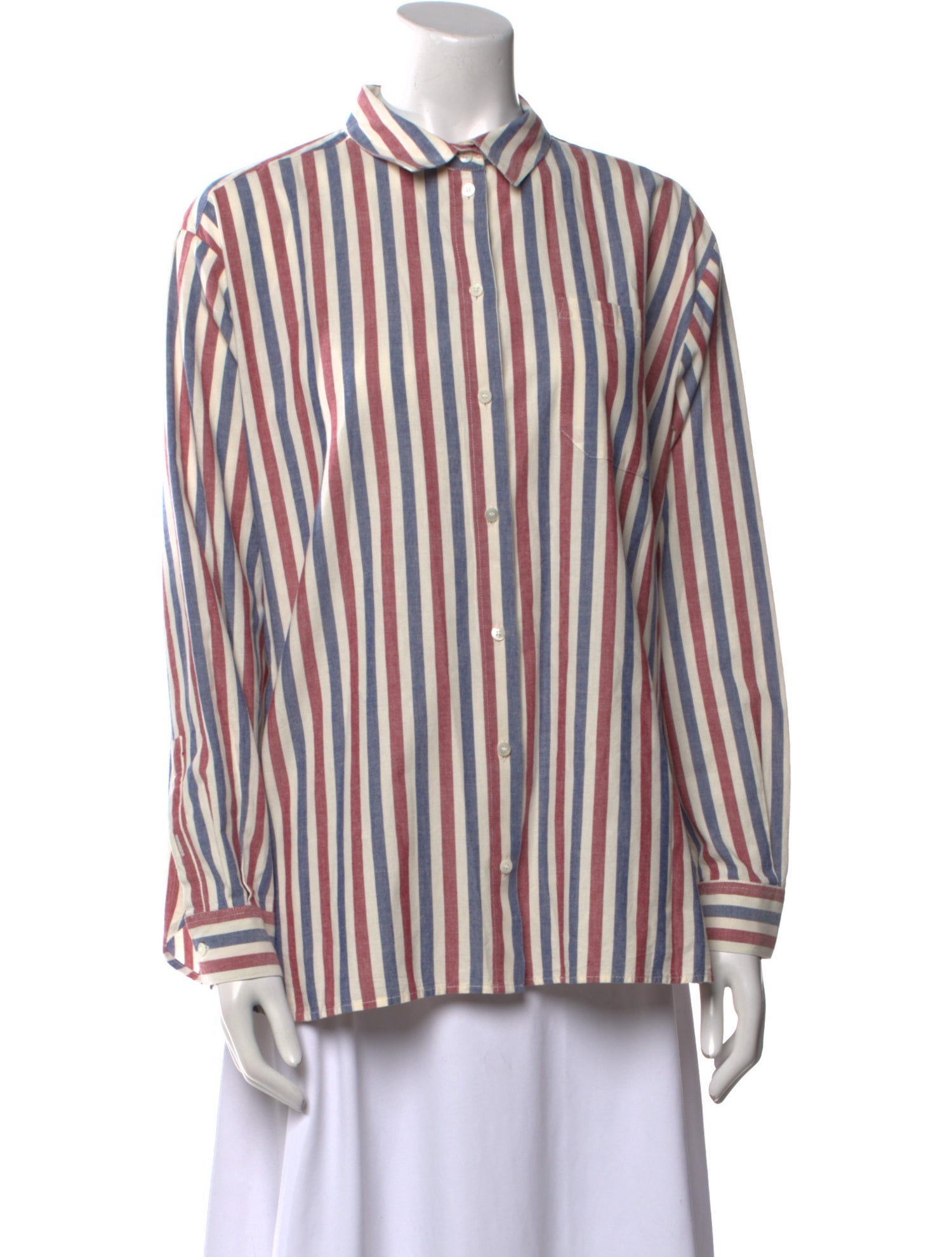 Sézane Striped Long Sleeve Button-Up Top