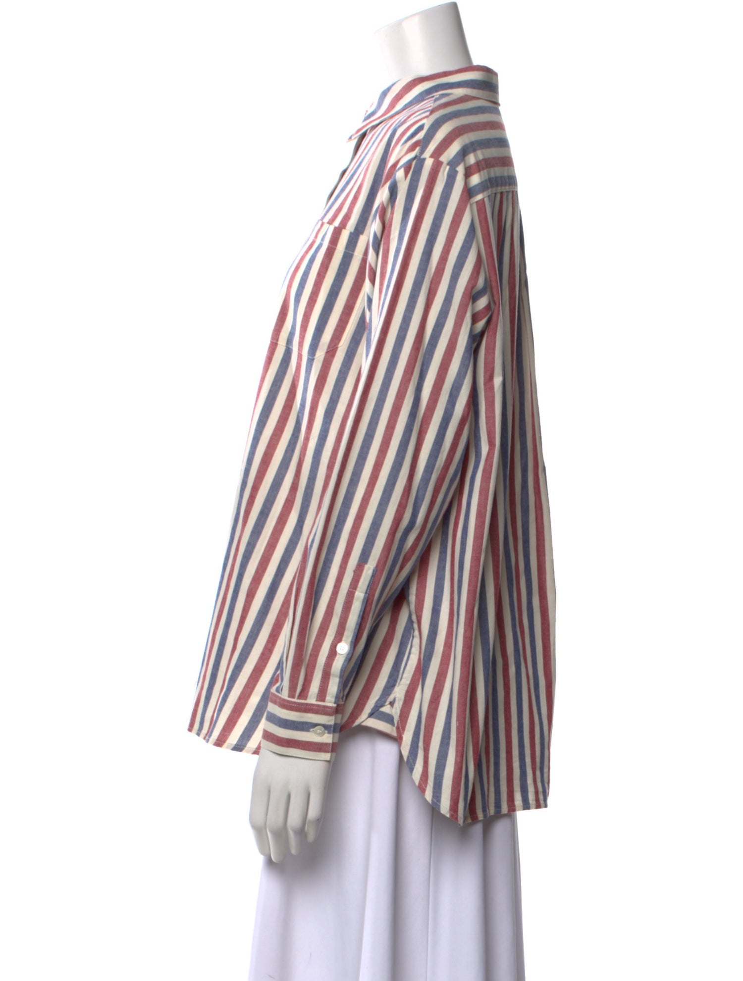 Sézane Striped Long Sleeve Button-Up Top