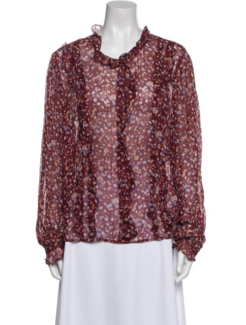 Sézane Floral Print Mock Neck Blouse
