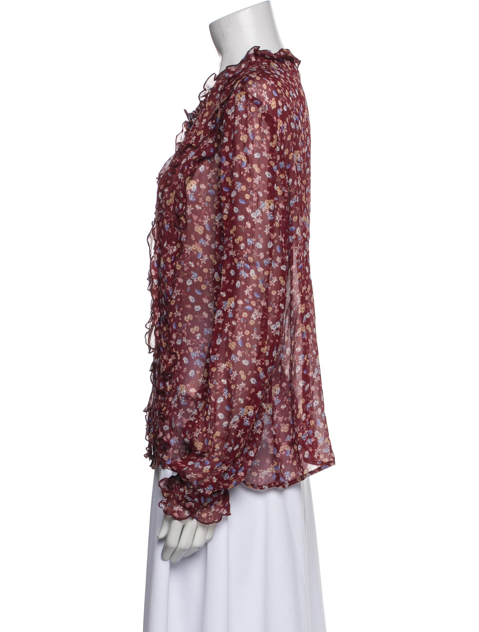 Sézane Floral Print Mock Neck Blouse