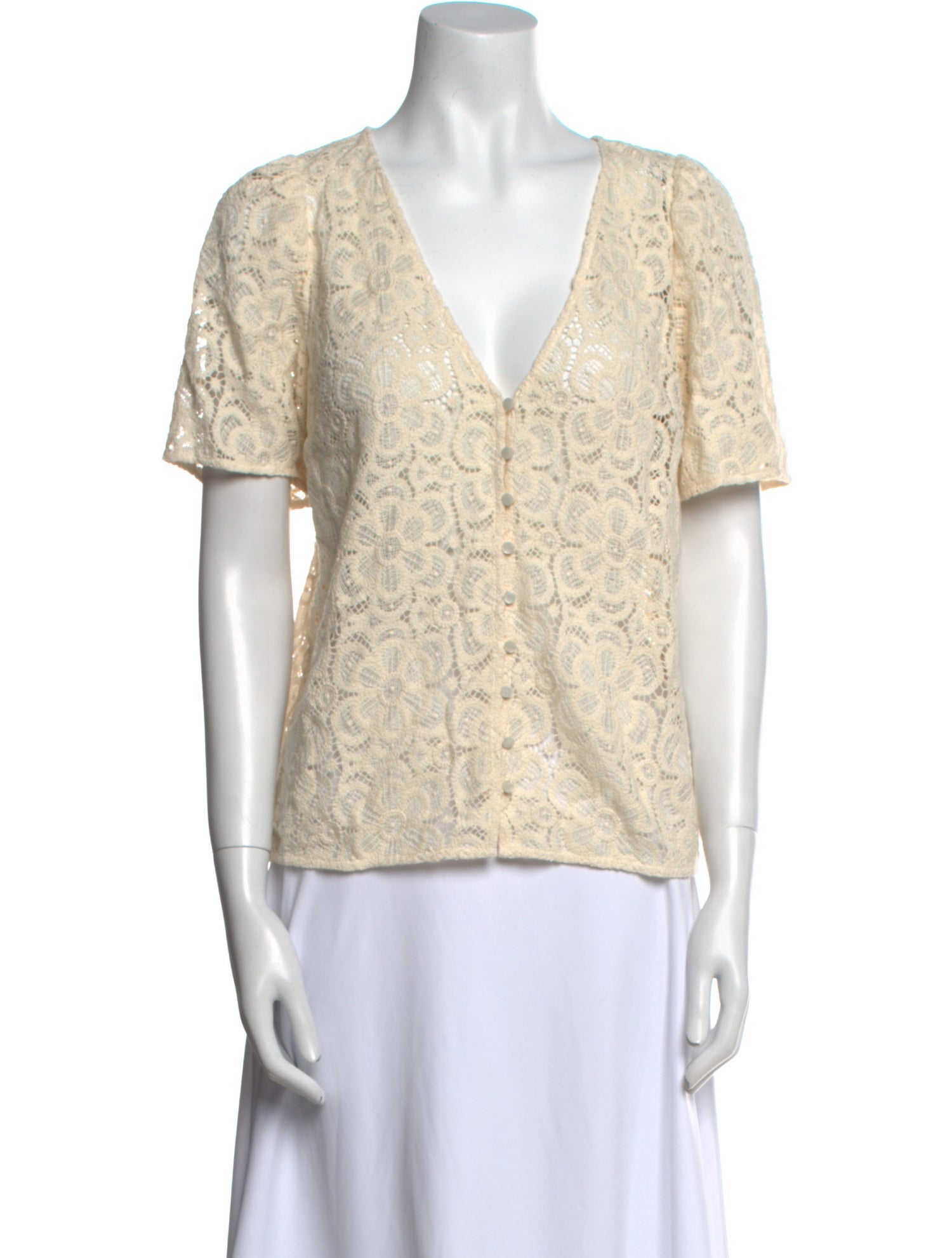 Sézane Lace Pattern V-Neck Blouse