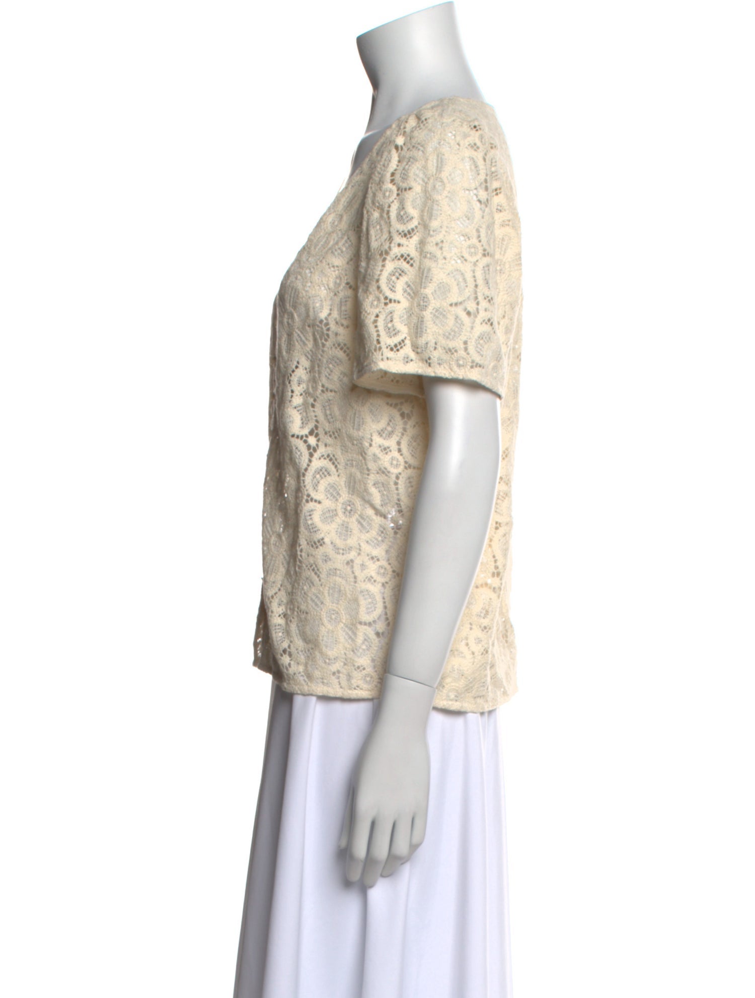 Sézane Lace Pattern V-Neck Blouse