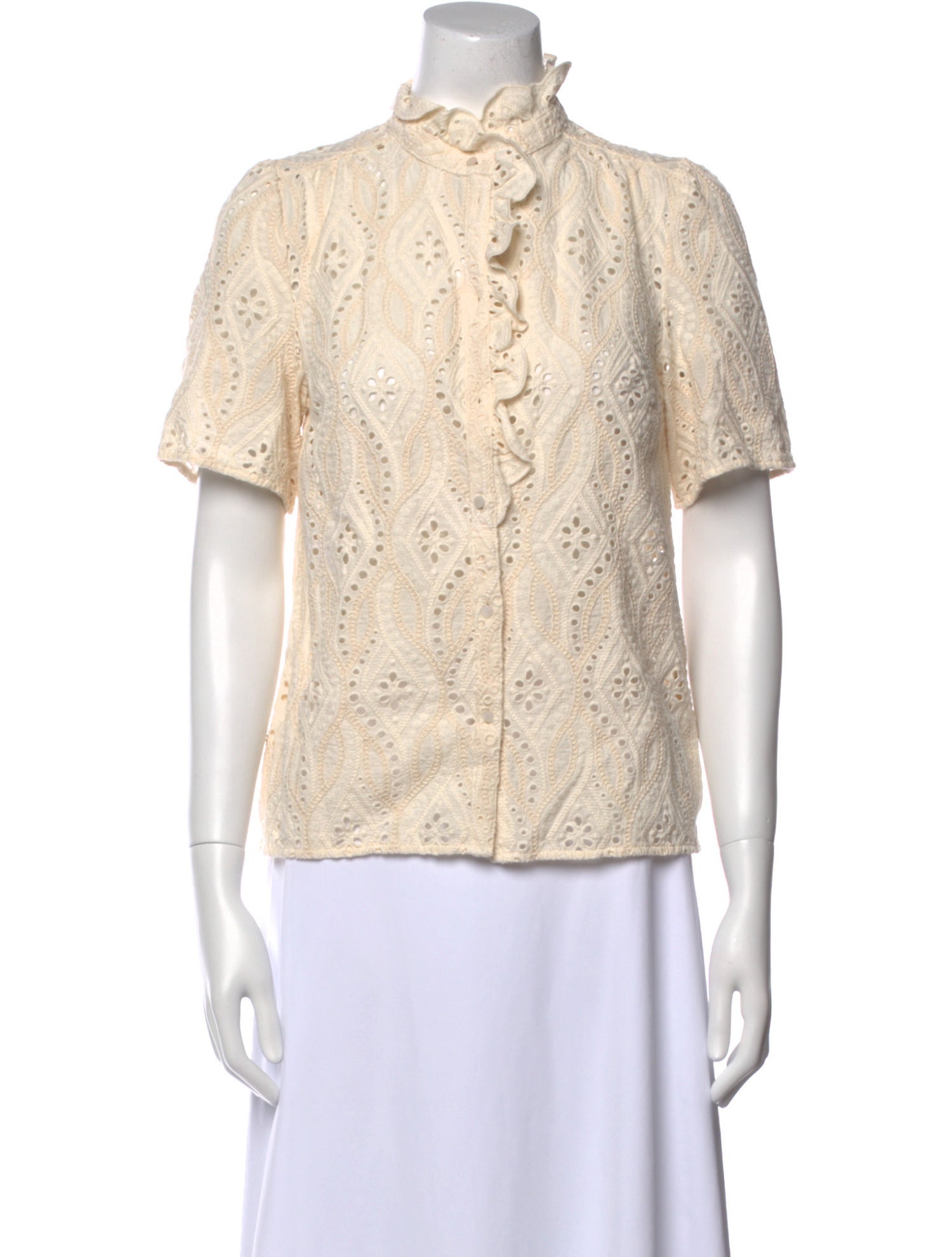 Sézane Mock Neck Short Sleeve Blouse