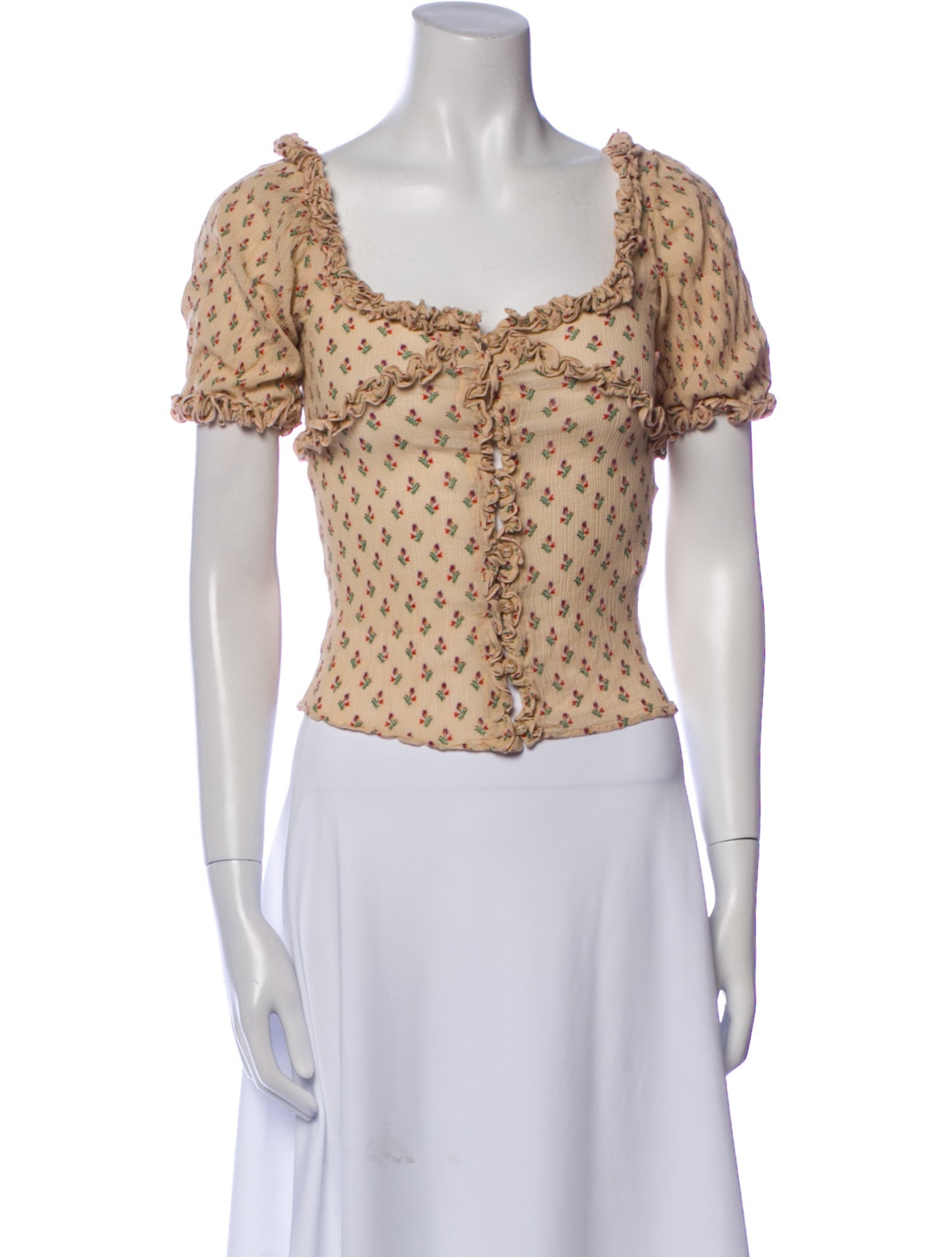 Sézane Printed Square Neckline Crop Top