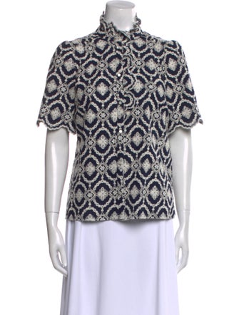 Sézane Printed Mock Neck Blouse