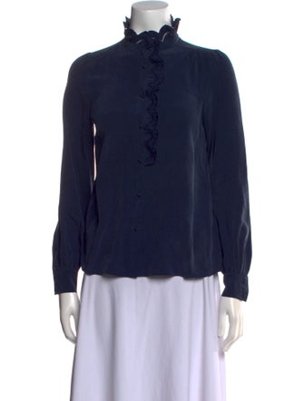 Sézane Silk Mock Neck Button-Up Top