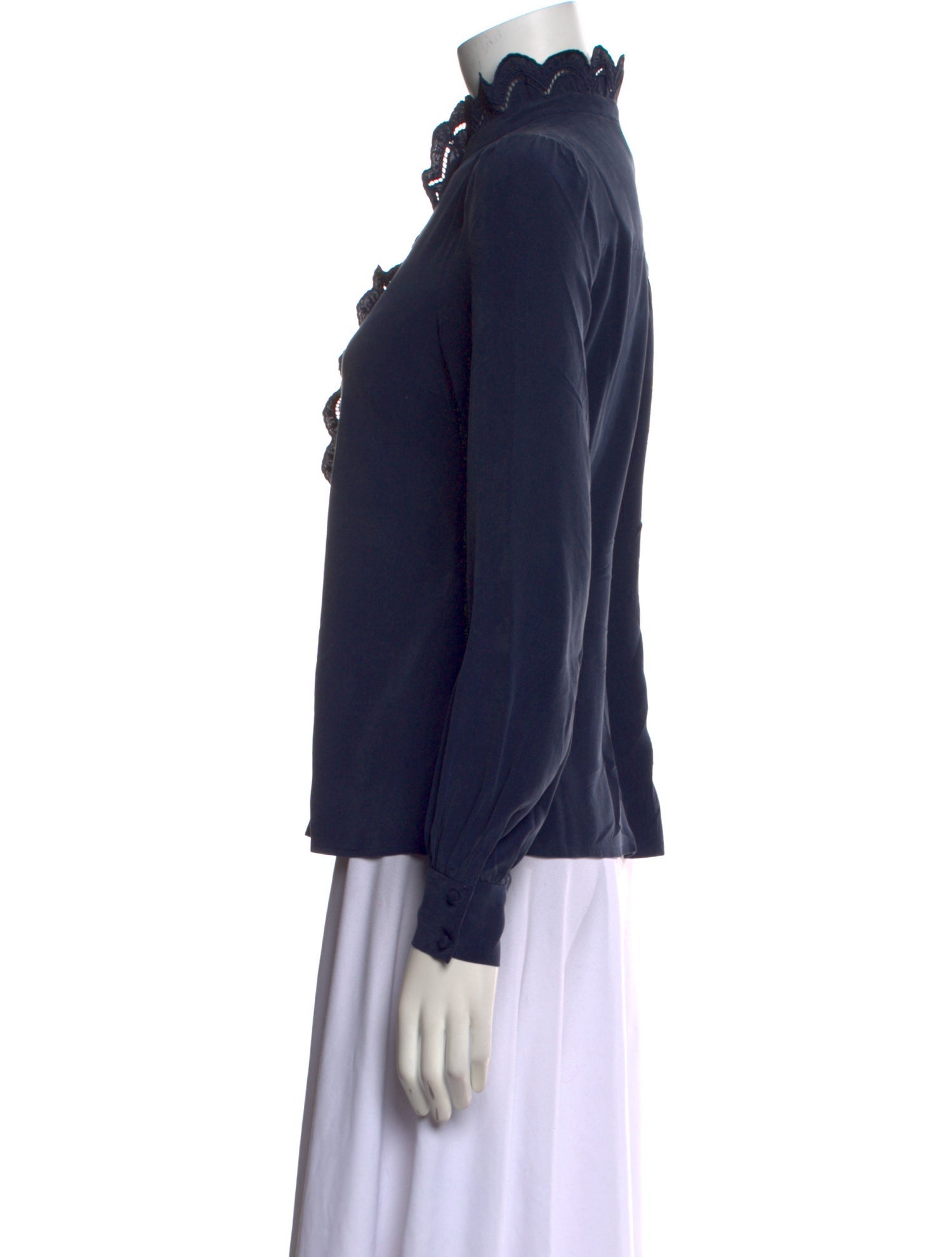 Sézane Silk Mock Neck Button-Up Top