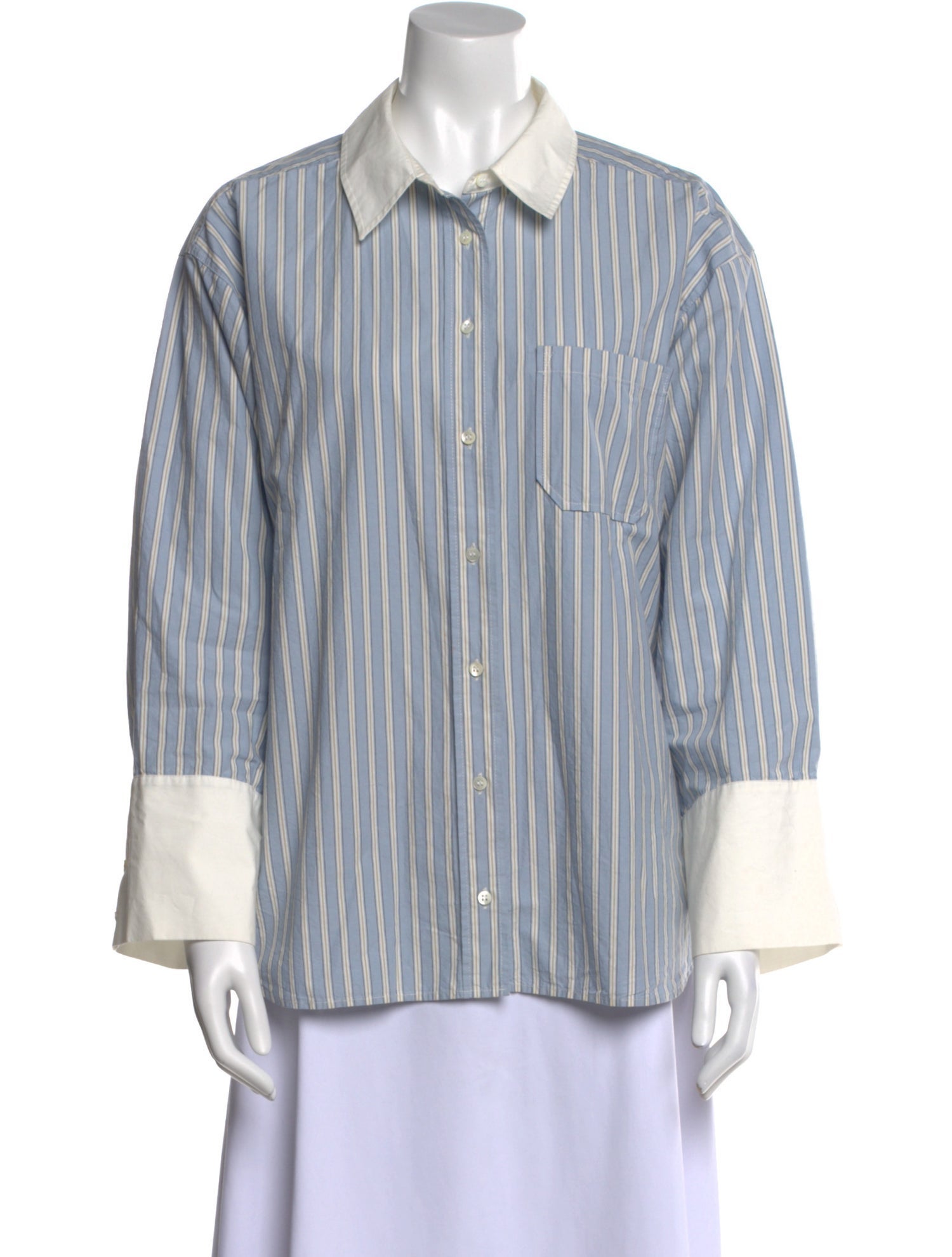 Sézane Striped Long Sleeve Button-Up Top