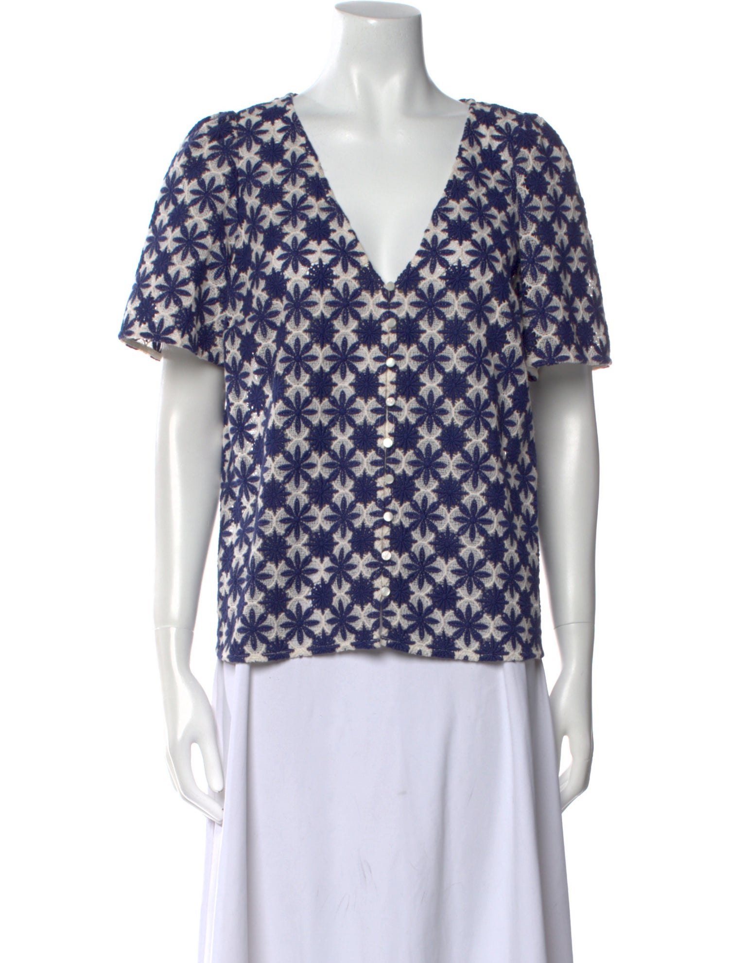 Sézane Printed V-Neck Blouse