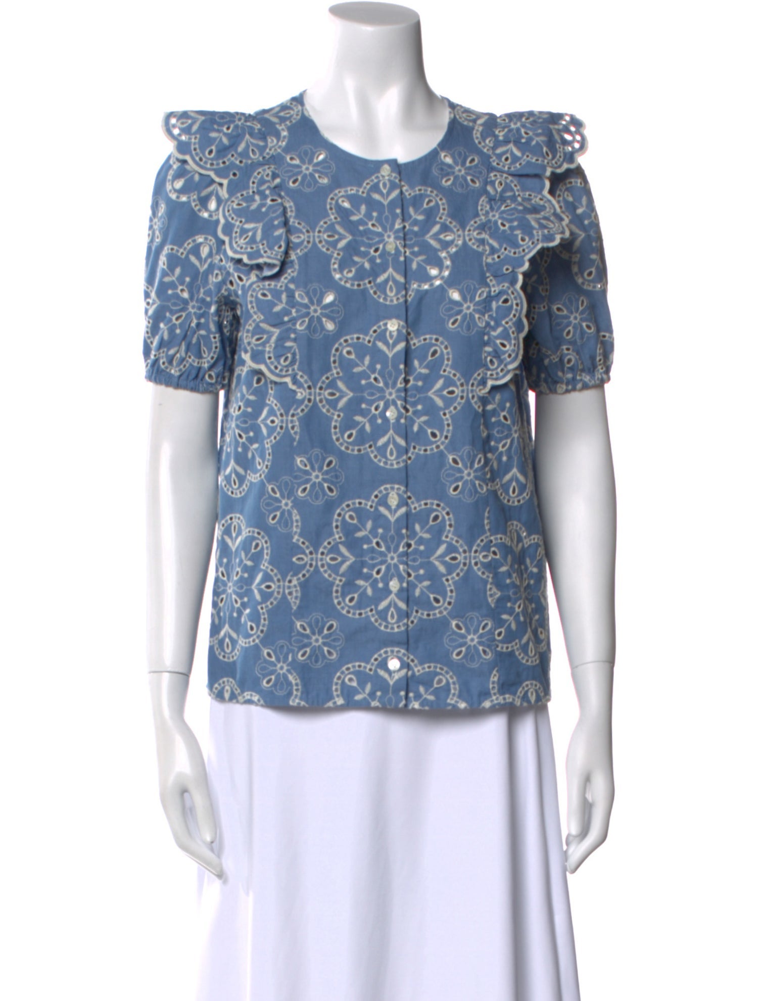 Sézane Printed Crew Neck Blouse