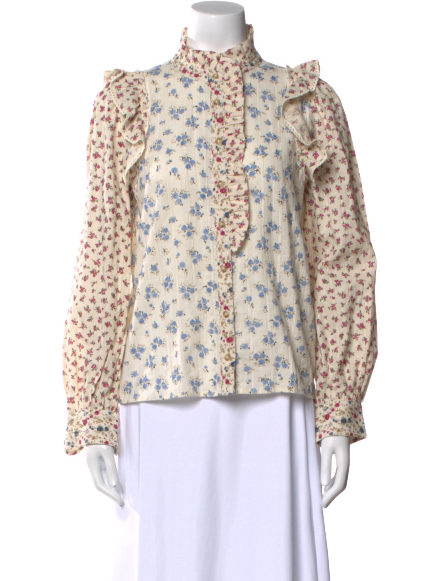 Sézane Floral Print Mock Neck Blouse
