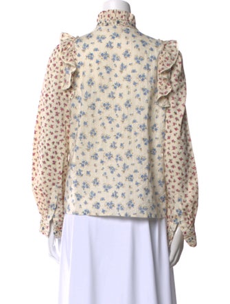 Sézane Floral Print Mock Neck Blouse