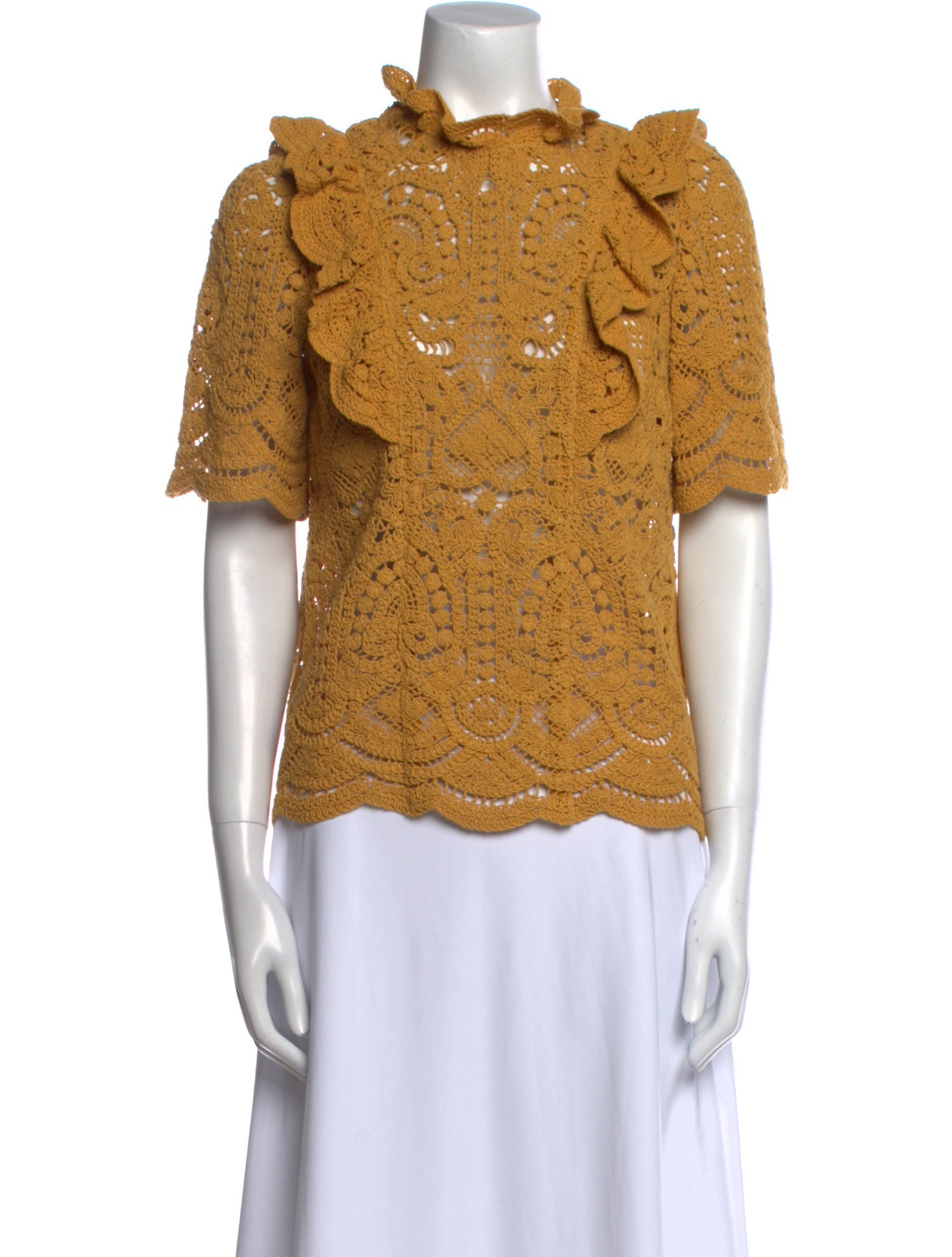 Sézane Mock Neck Short Sleeve Blouse