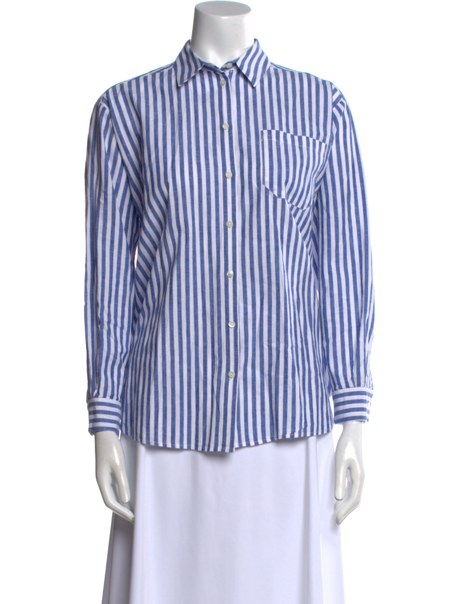 Sézane Striped Long Sleeve Button-Up Top