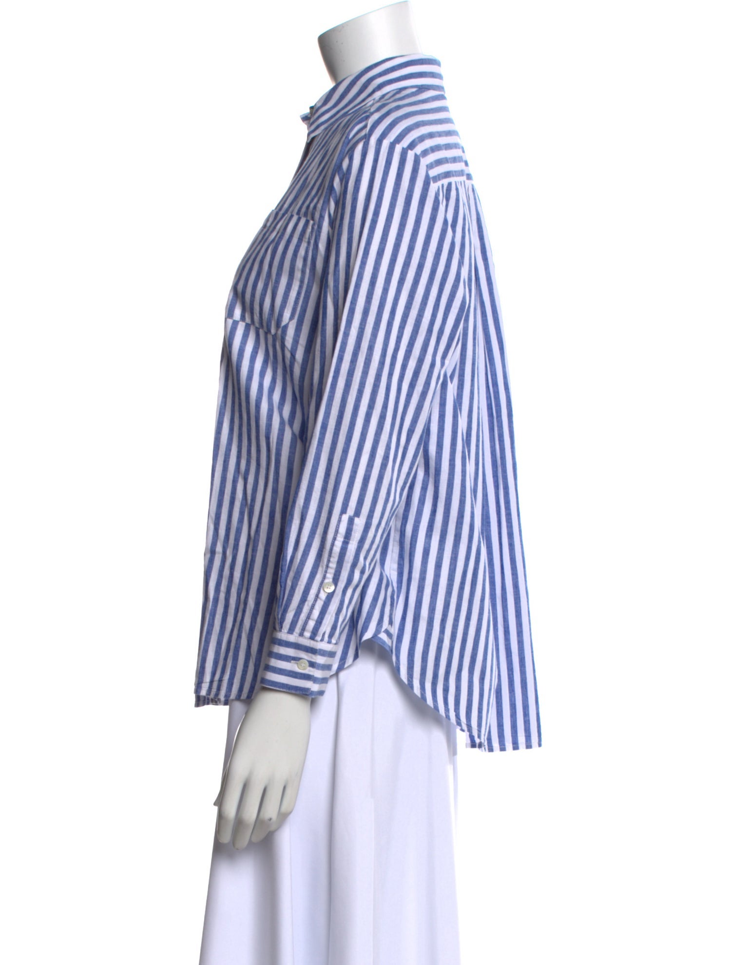 Sézane Striped Long Sleeve Button-Up Top