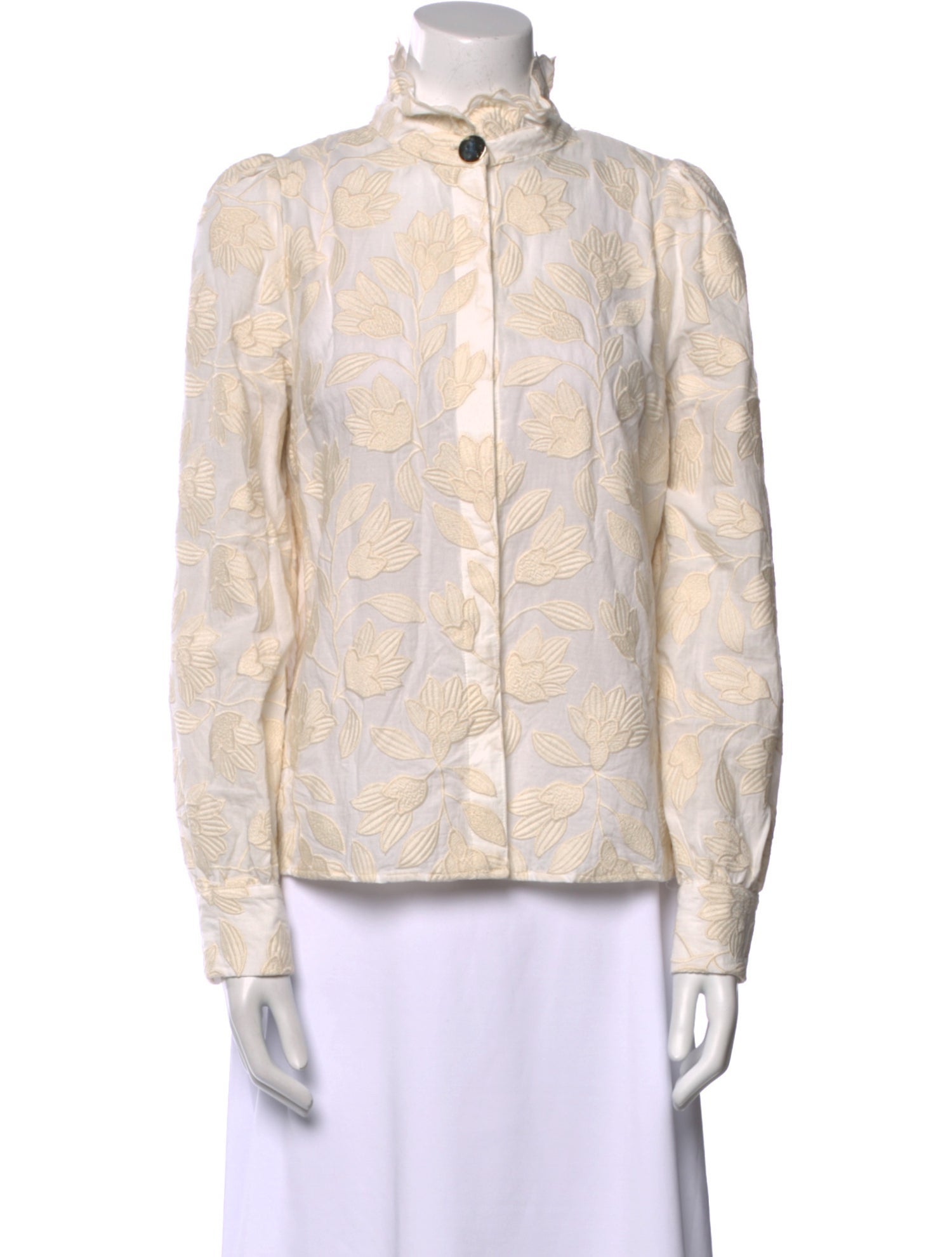 Sézane Floral Print Mock Neck Button-Up Top