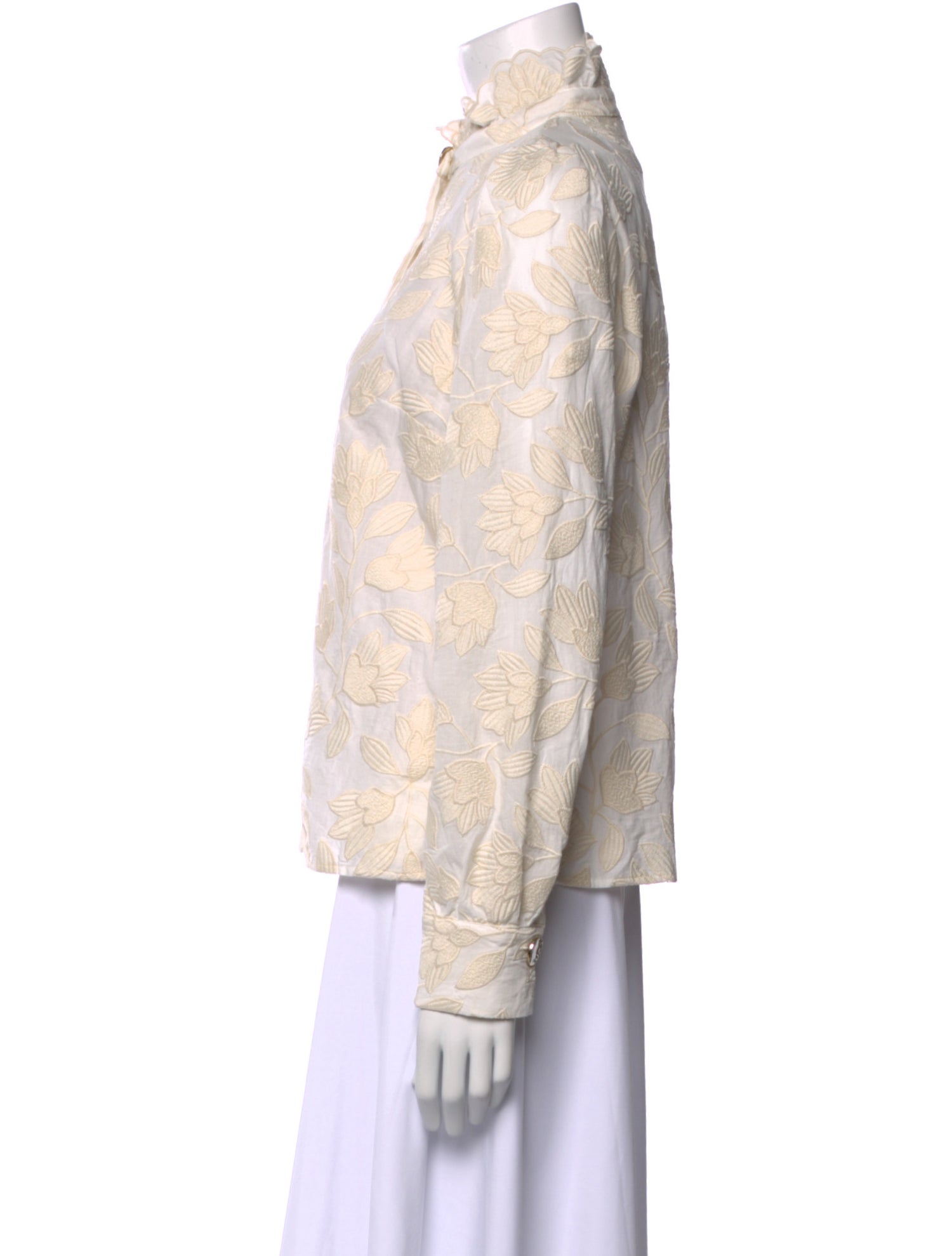 Sézane Floral Print Mock Neck Button-Up Top