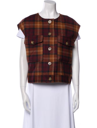 Sézane Wool Plaid Print Vest
