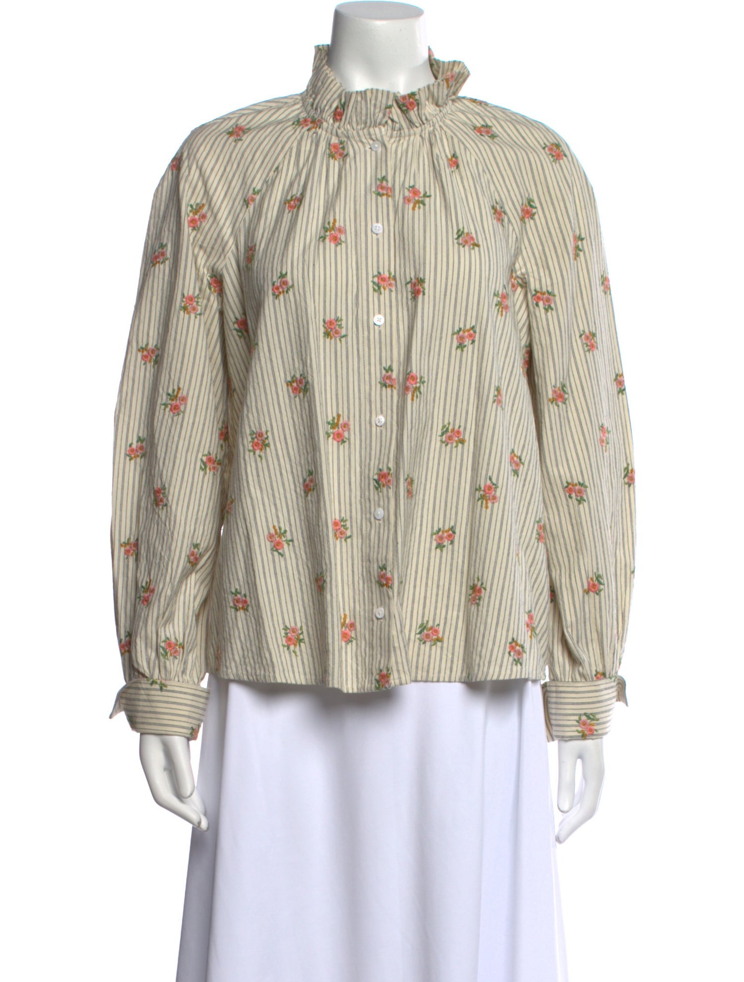 Sézane Printed Mock Neck Button-Up Top
