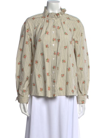 Sézane Printed Mock Neck Button-Up Top