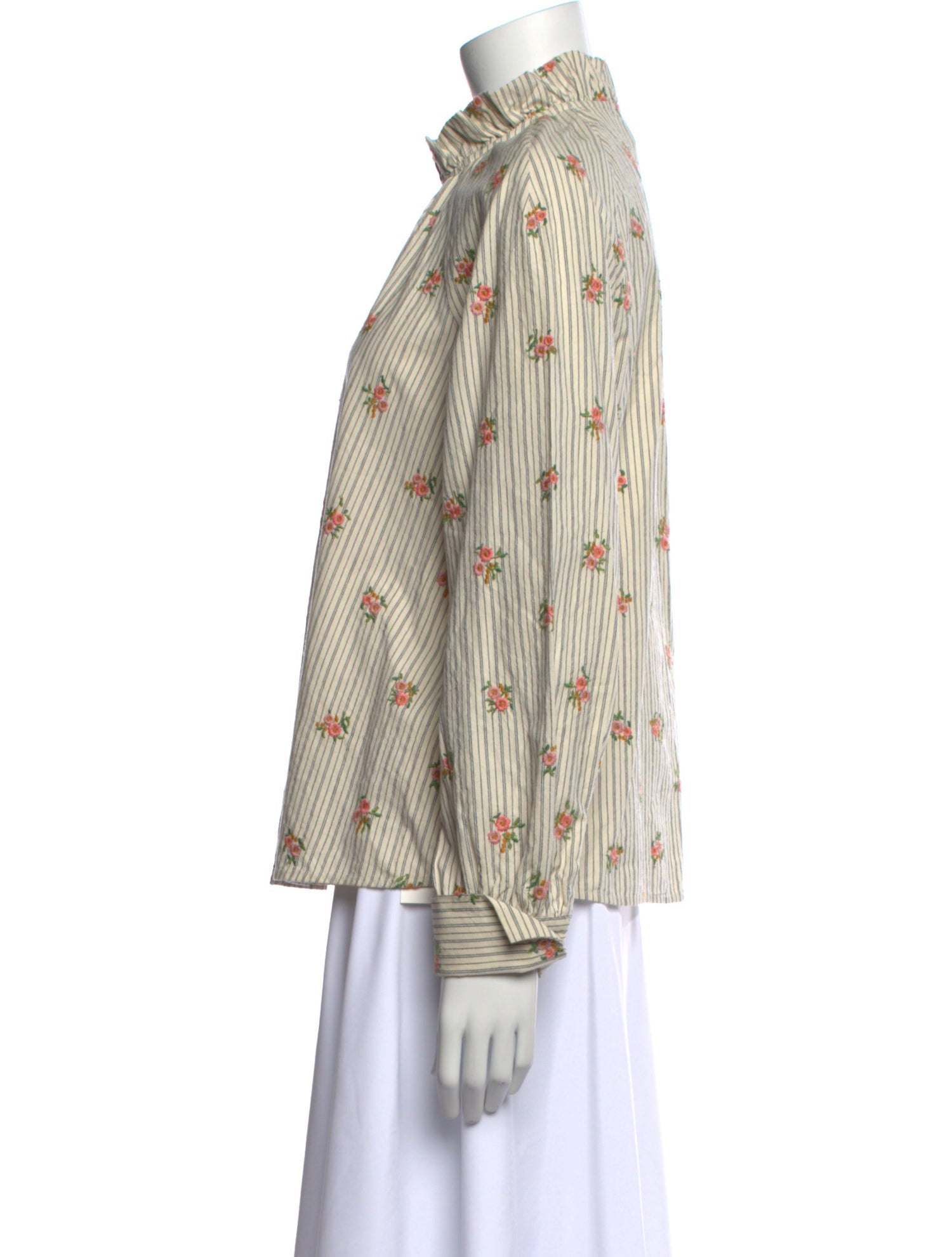 Sézane Printed Mock Neck Button-Up Top