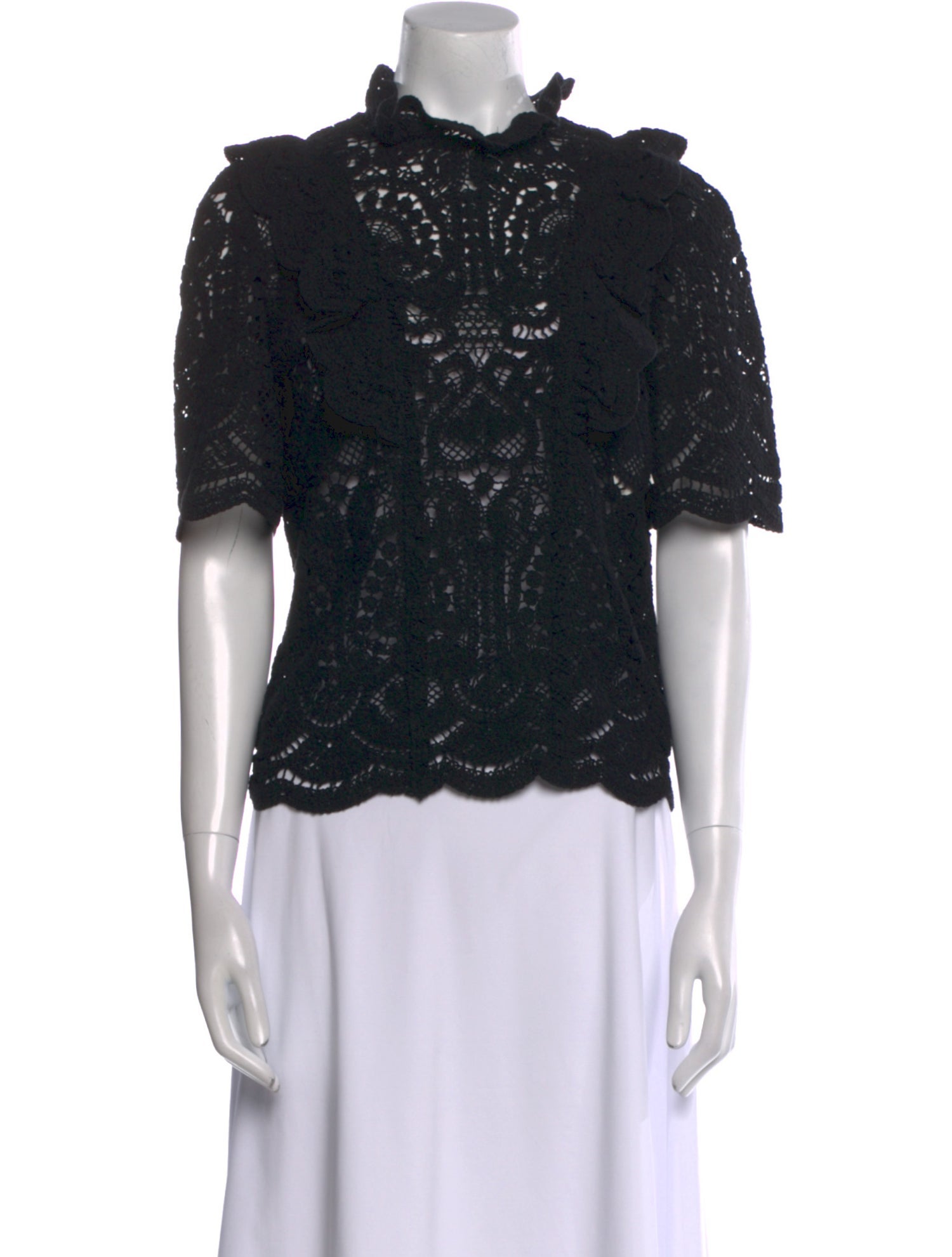 Sézane Lace Pattern Mock Neck Top